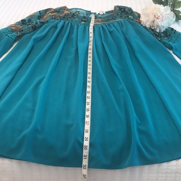 Umgee Boho Turquoise Velvet Floral Print Dress Size S - Picture 14 of 15